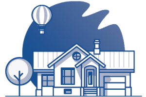 home with hot air balloon icon - stratosphere home